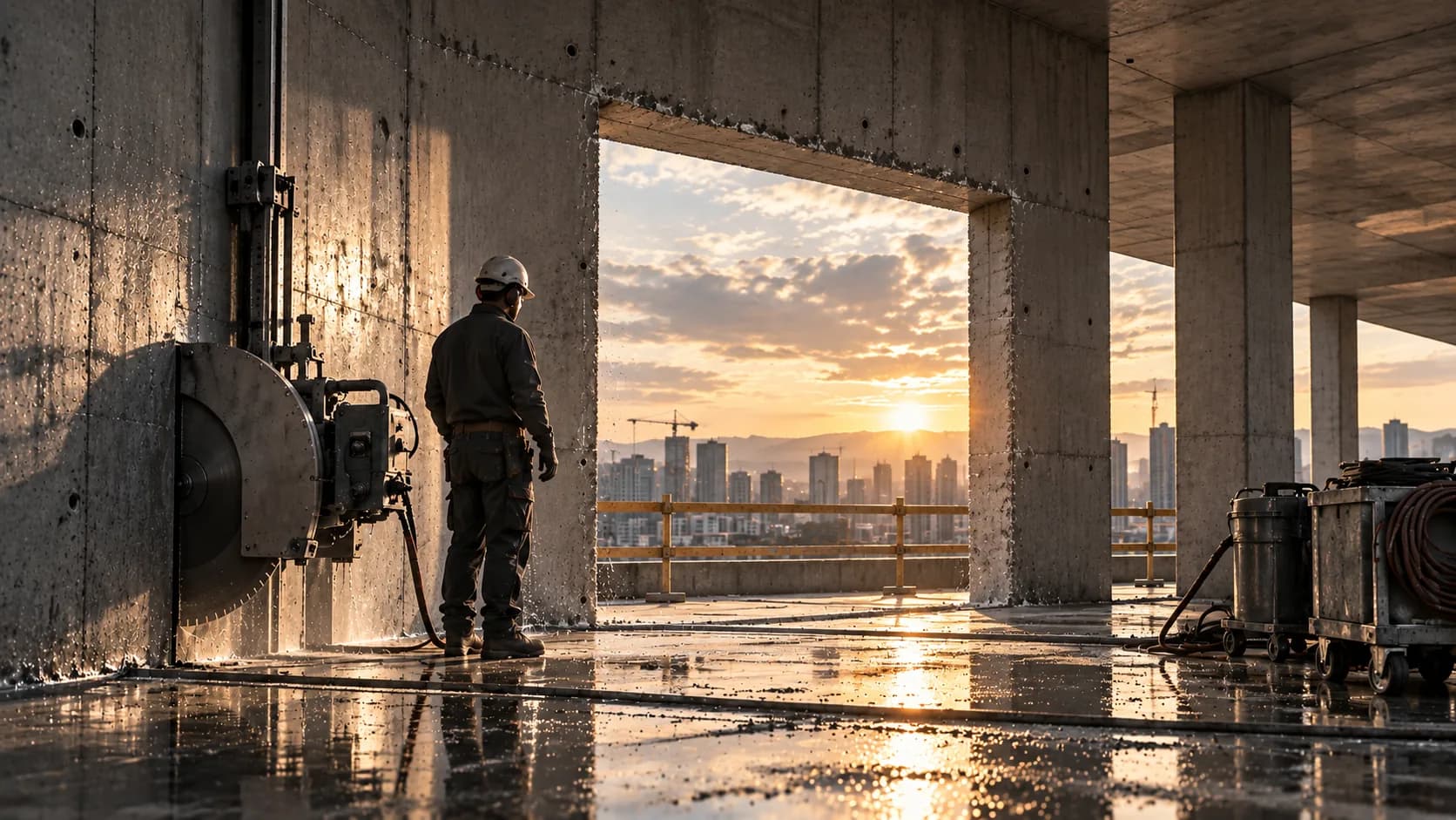 Betonbearbeitung mit Diamanttechnik auf einer Baustelle